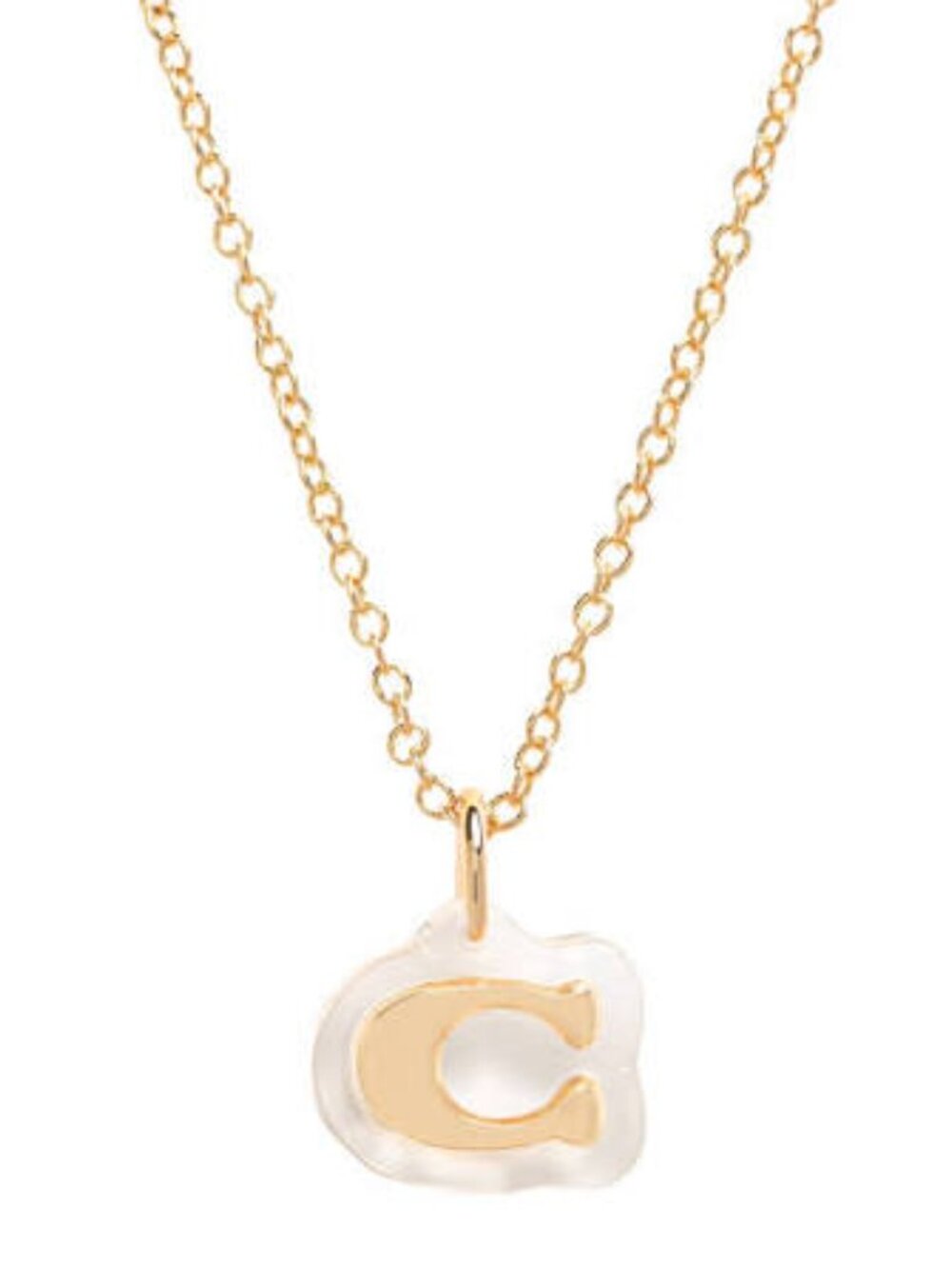 COACH NY GOLD TONE SIGNATURE “C” LUCITE PENDANT NECKLACE 16”+2”
